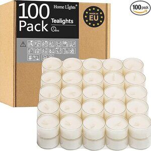 Tealight Candles, Giant 100 Bulk Pack, 4-4.5 Hrs White Unscented European